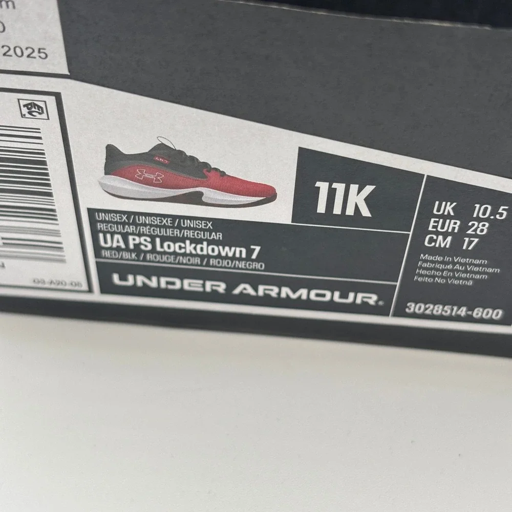 Under Armour PS Lockdown 7 Shoes Unisex 11K Red Black Basketball 3028514-600